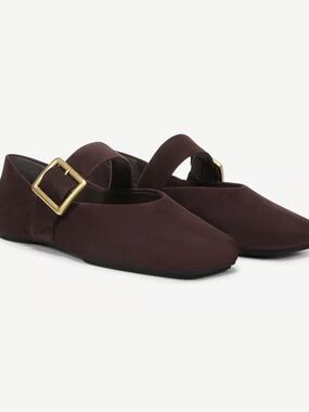 Franco Sarto Oakes Mary Jane square toe flats genuine brown suede leather 6 *